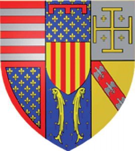 Escut d’armes de Renat I, amb les armes catalanes rebudes per la seva mare.