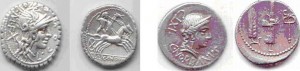 Denari republicà de la família Coscònia de 3,25 g. - Denari de la família Norbana, 3,41g.