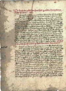 Gesta Comitum Barchinonensium, amb la Llegenda de Guifré el Pilós ”De Guiffredo pilose”.